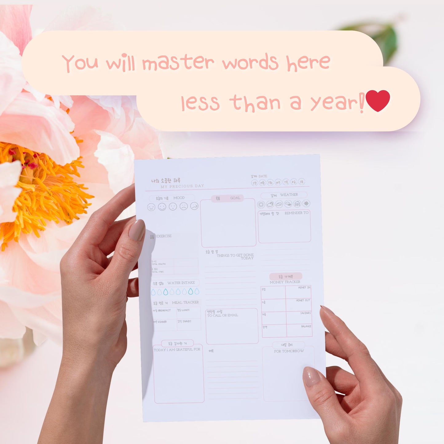 12 Printable Productivity Planner Templates with Learning Korean