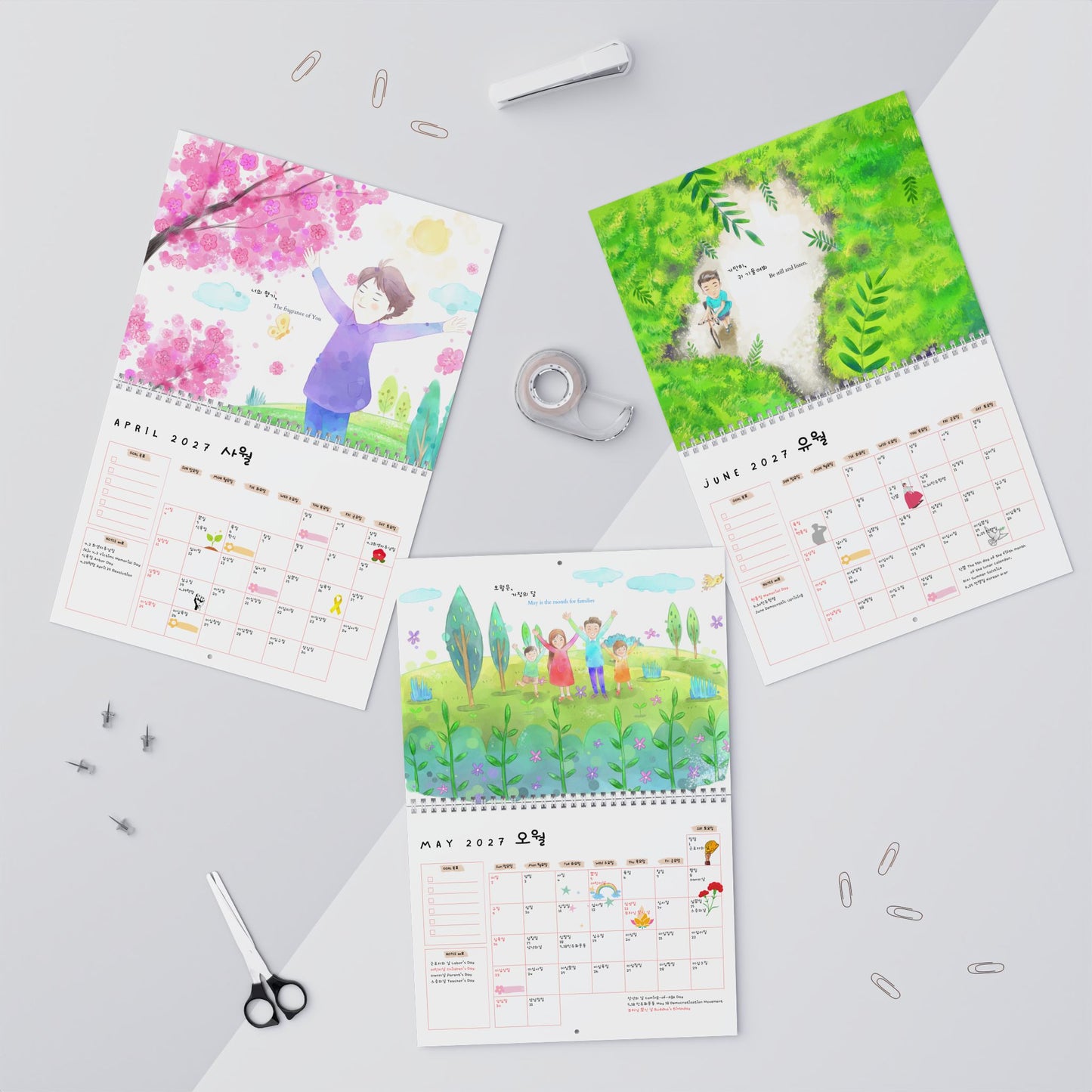 2027 Korean Wall Calendar | Hangul calendar | Healing Comforting | Illustrated Monthly Planner