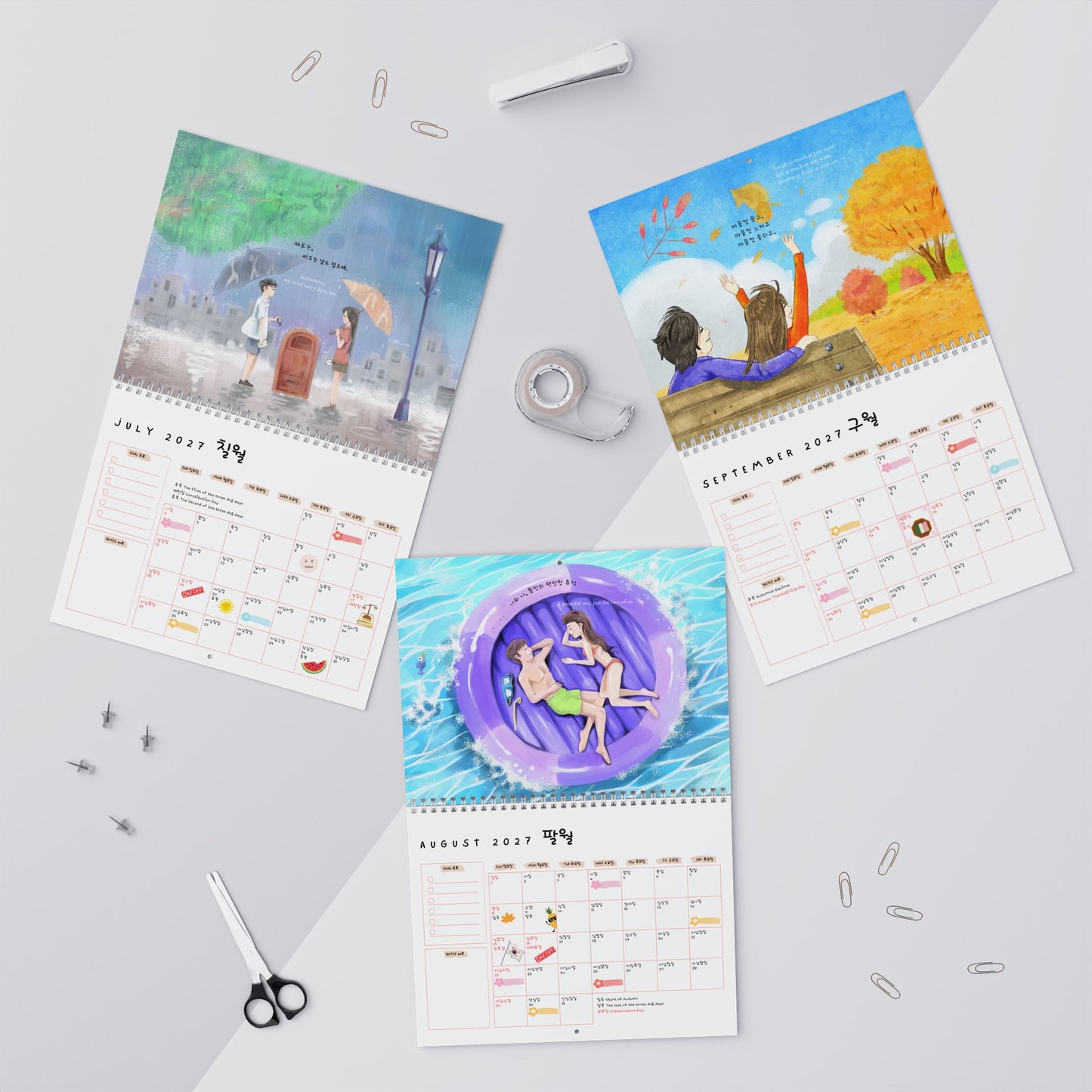 2027 Korean Wall Calendar | Hangul calendar | Healing Comforting | Illustrated Monthly Planner