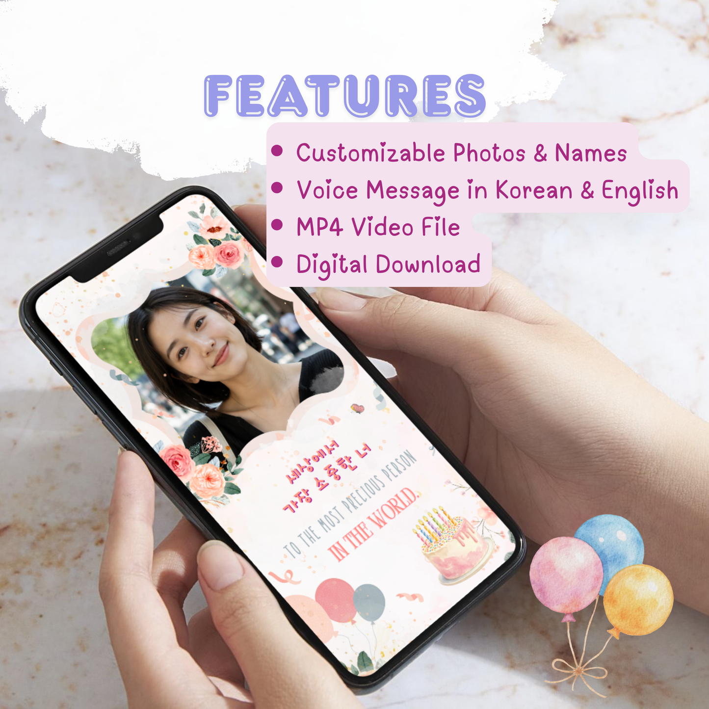Animated Birthday eCard with Celebration Voice Message in Korean & English