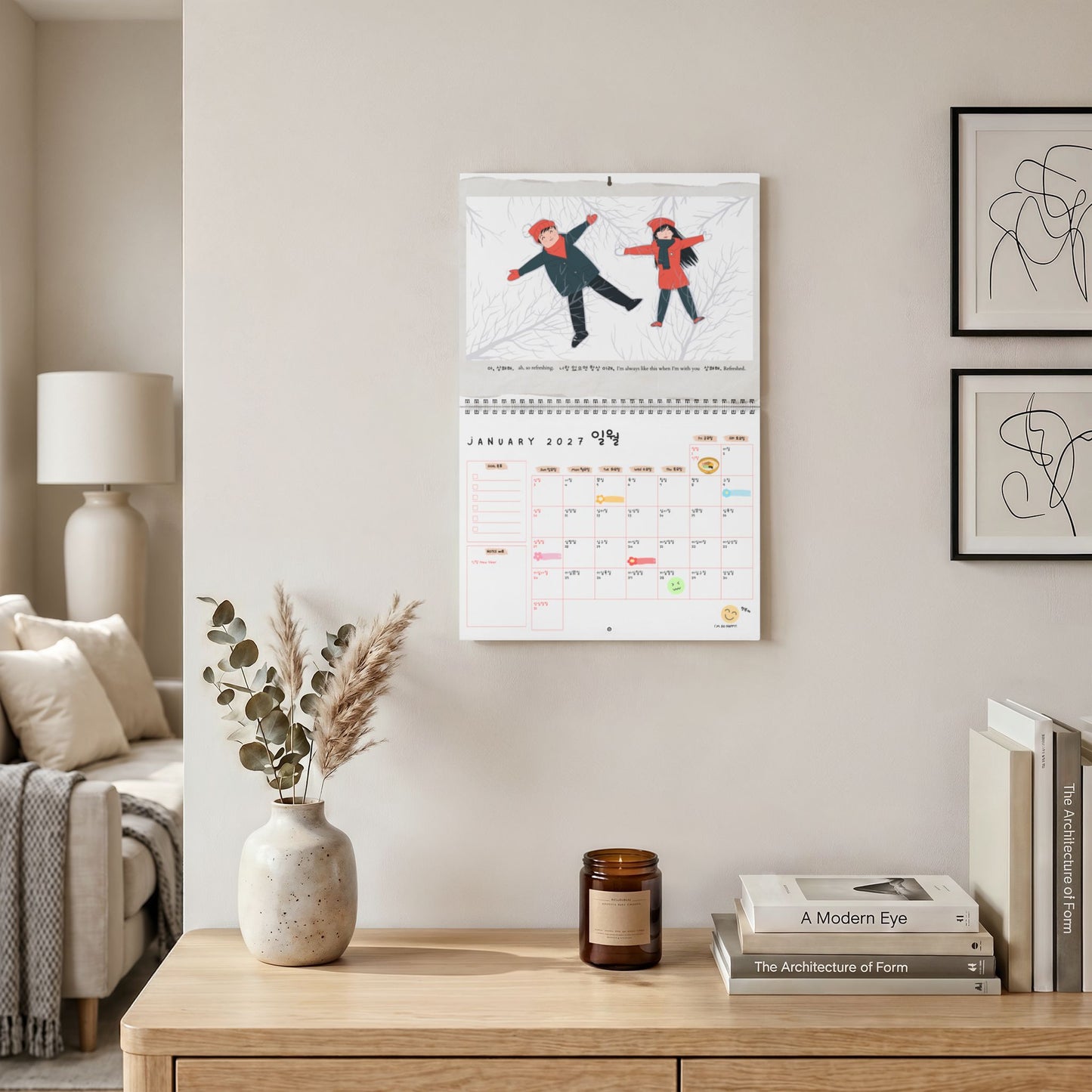 2027 Korean Wall Calendar | Hangul calendar | Healing Comforting | Illustrated Monthly Planner