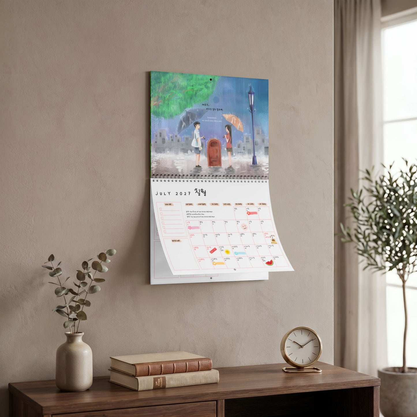 2027 Korean Wall Calendar | Hangul calendar | Healing Comforting | Illustrated Monthly Planner