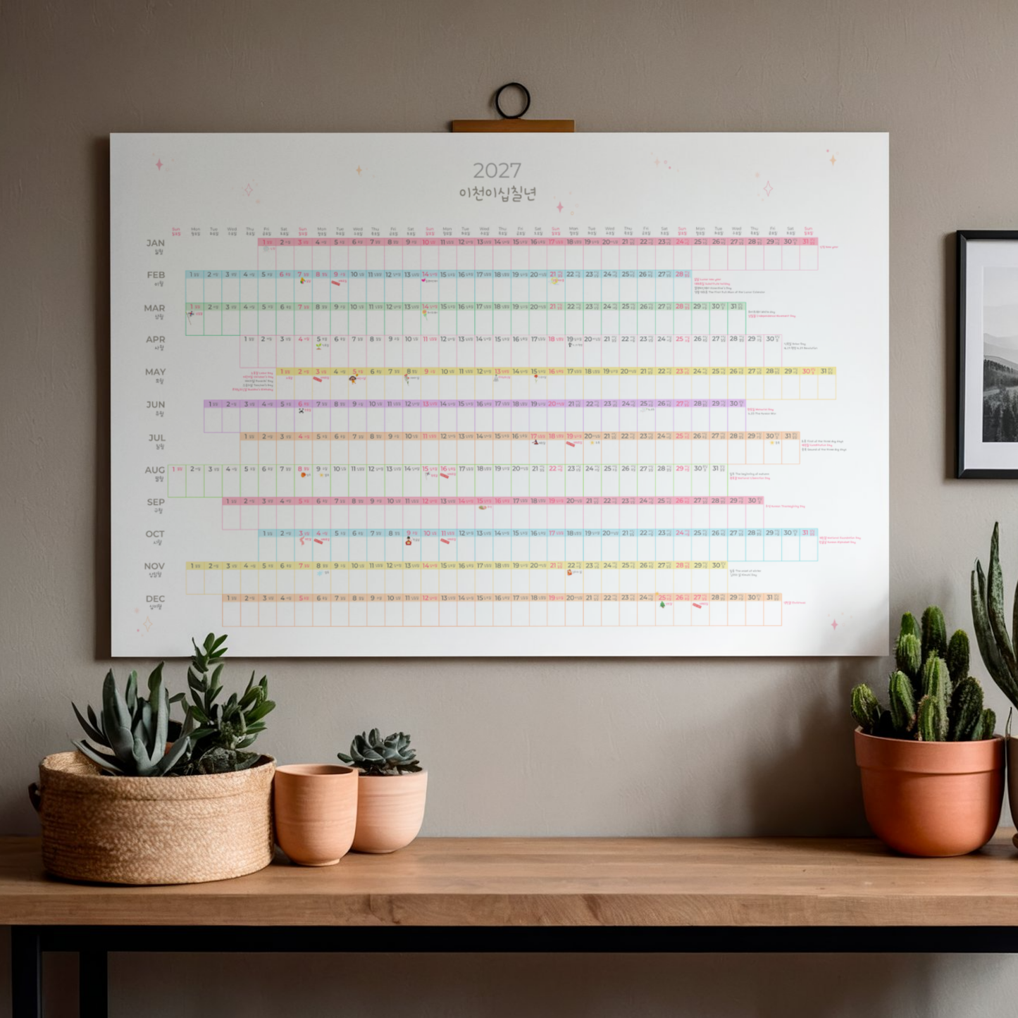 2027 Year At A Glance One Calendar Poster | Korean Learning Wall Hangul Calendar