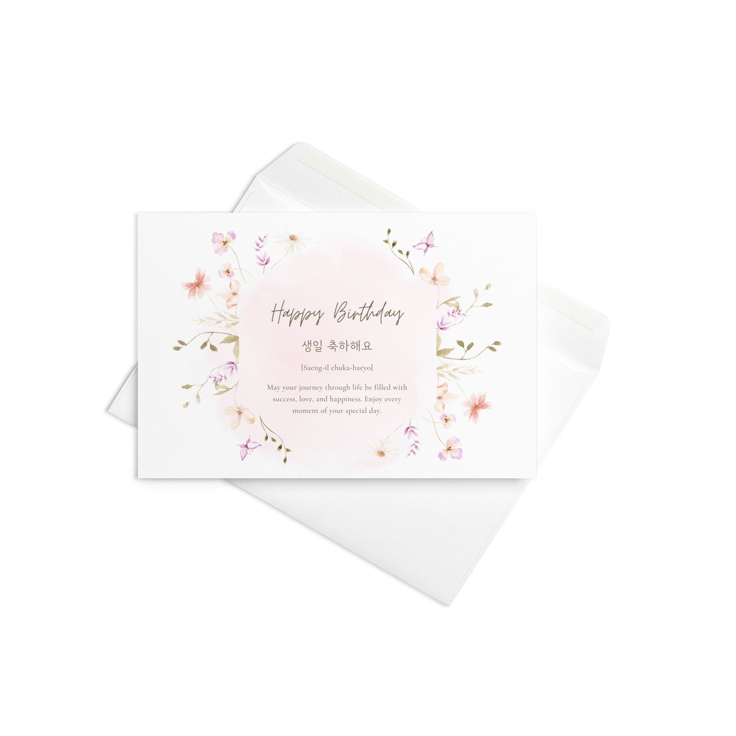 Floral Birthday card with Learning Korean
