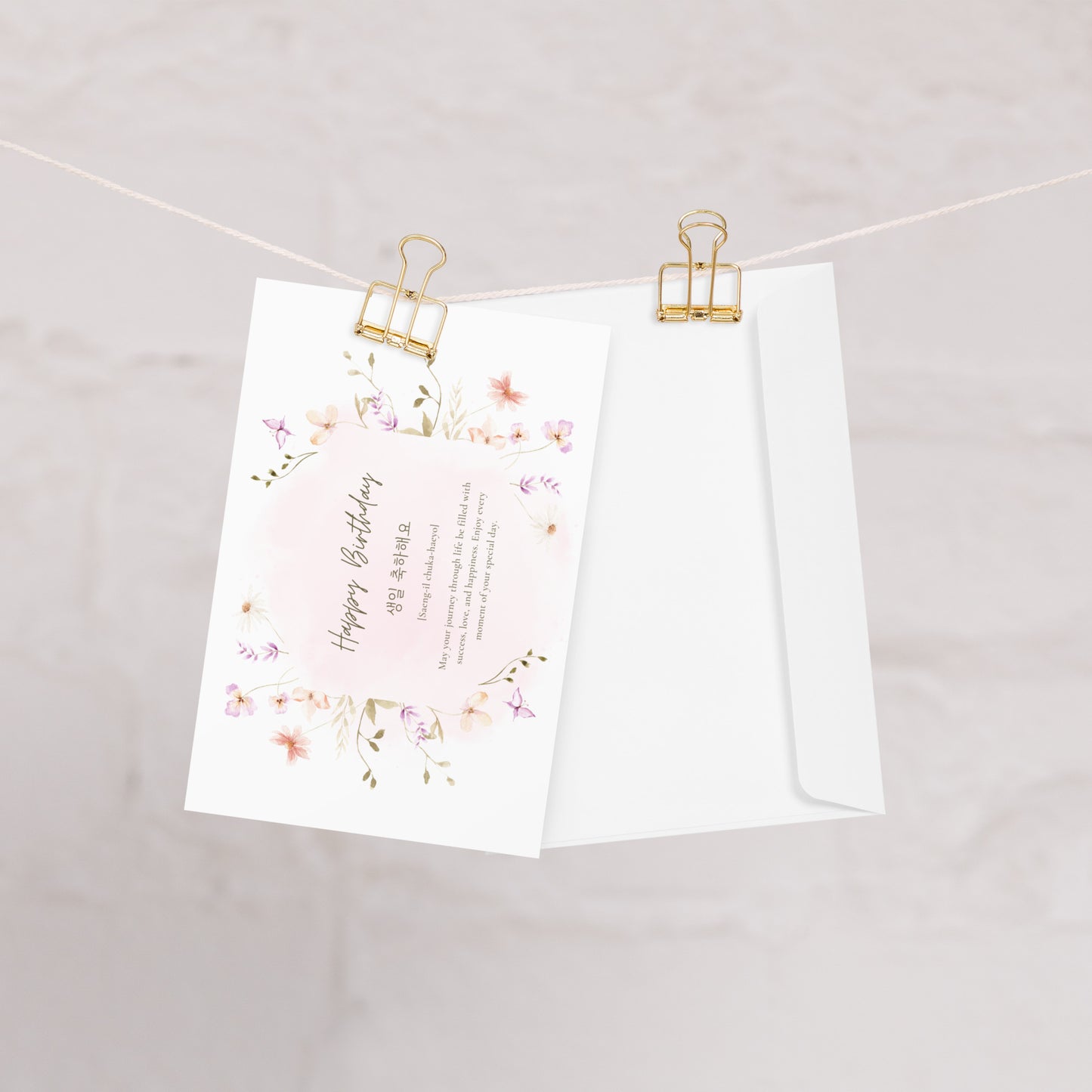 Floral Birthday card with Learning Korean