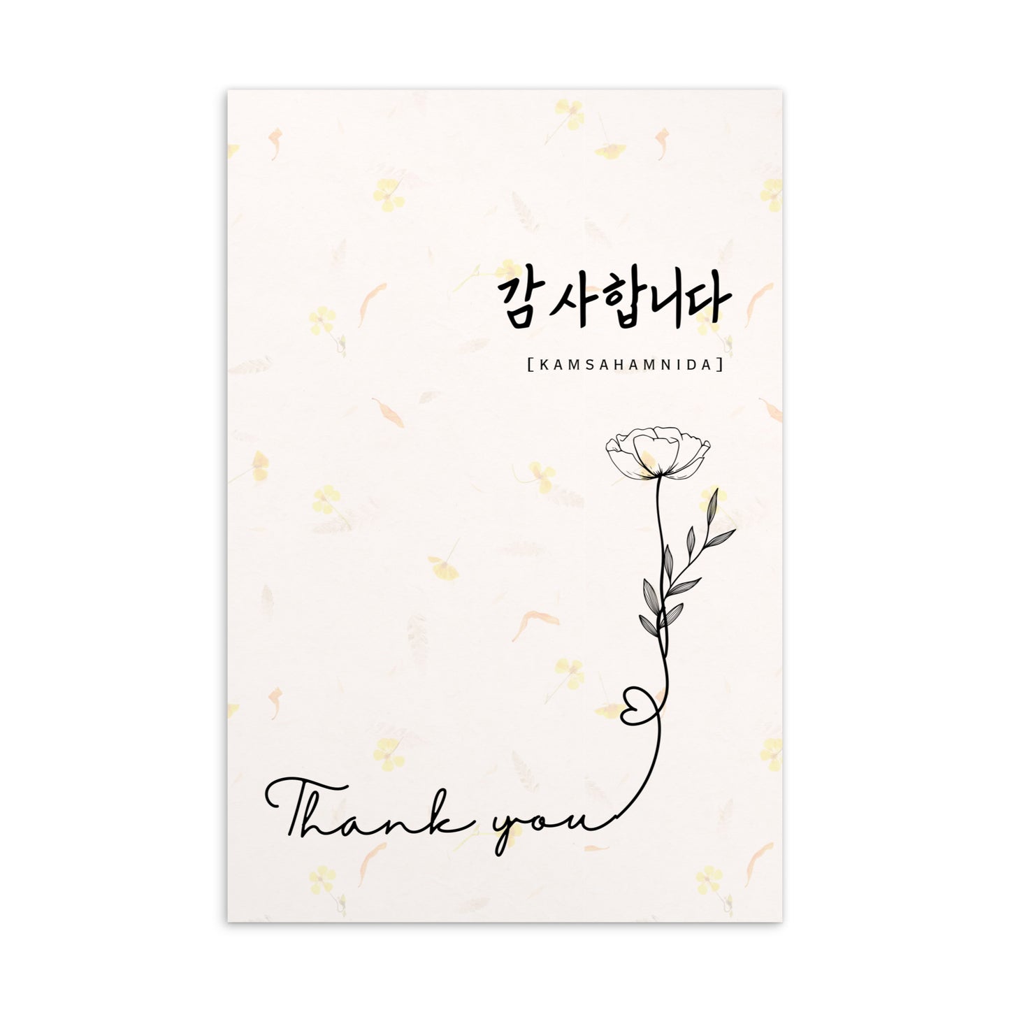 Kamsahamnida Flower Postcard with Learning Korean
