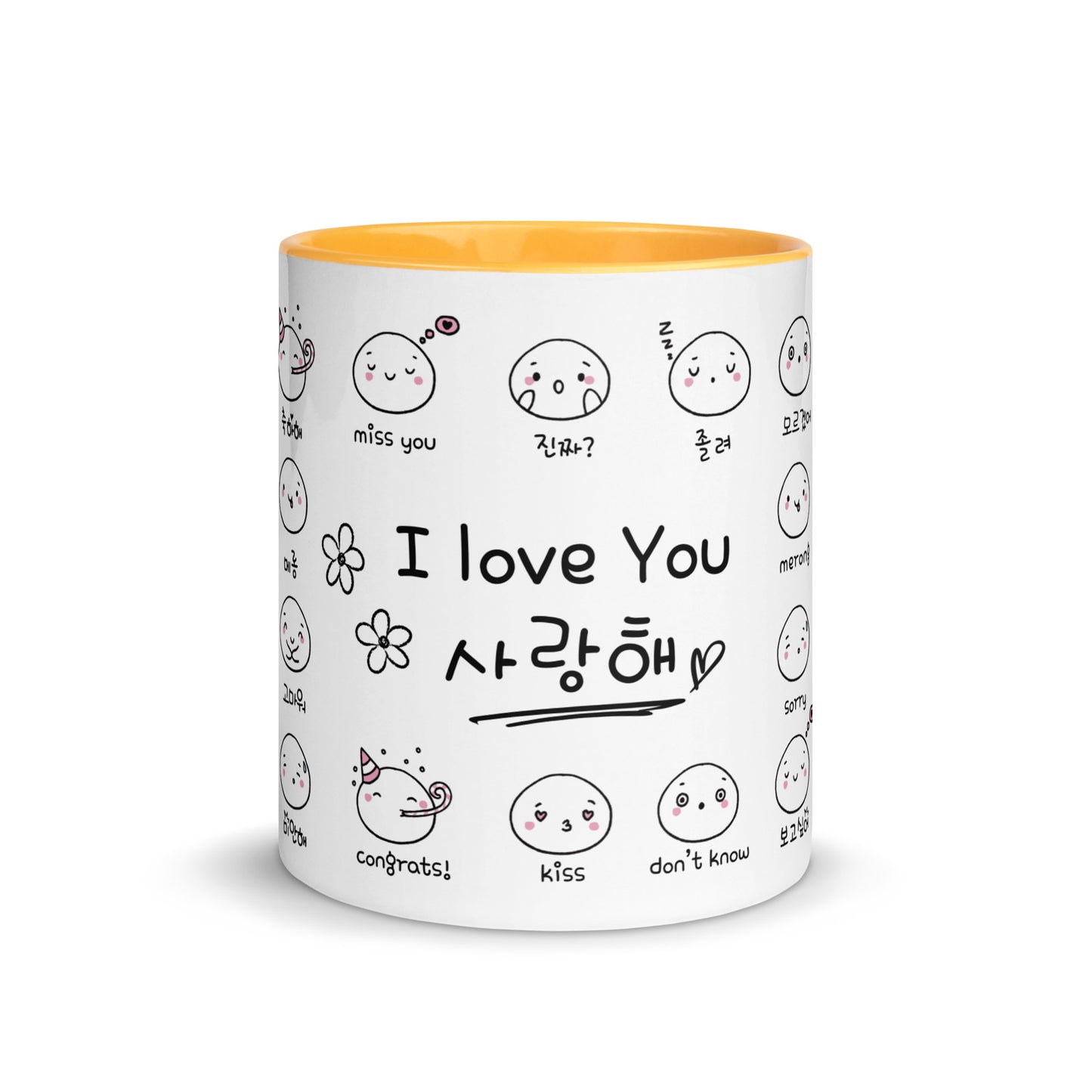 Saranghae Cute Hangul Mug with Learning Korean Words for emotions