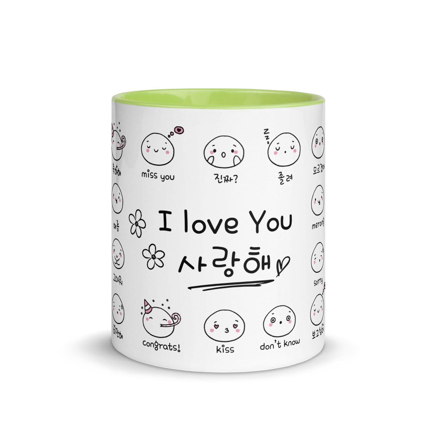 Saranghae Cute Hangul Mug with Learning Korean Words for emotions