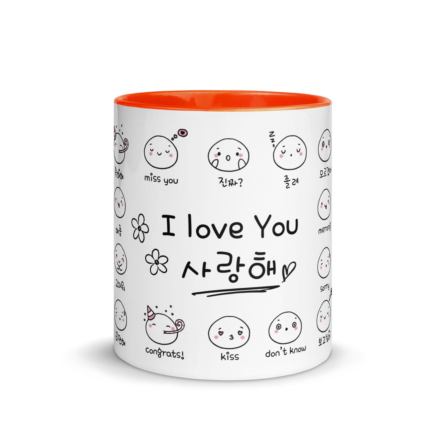 Saranghae Cute Hangul Mug with Learning Korean Words for emotions