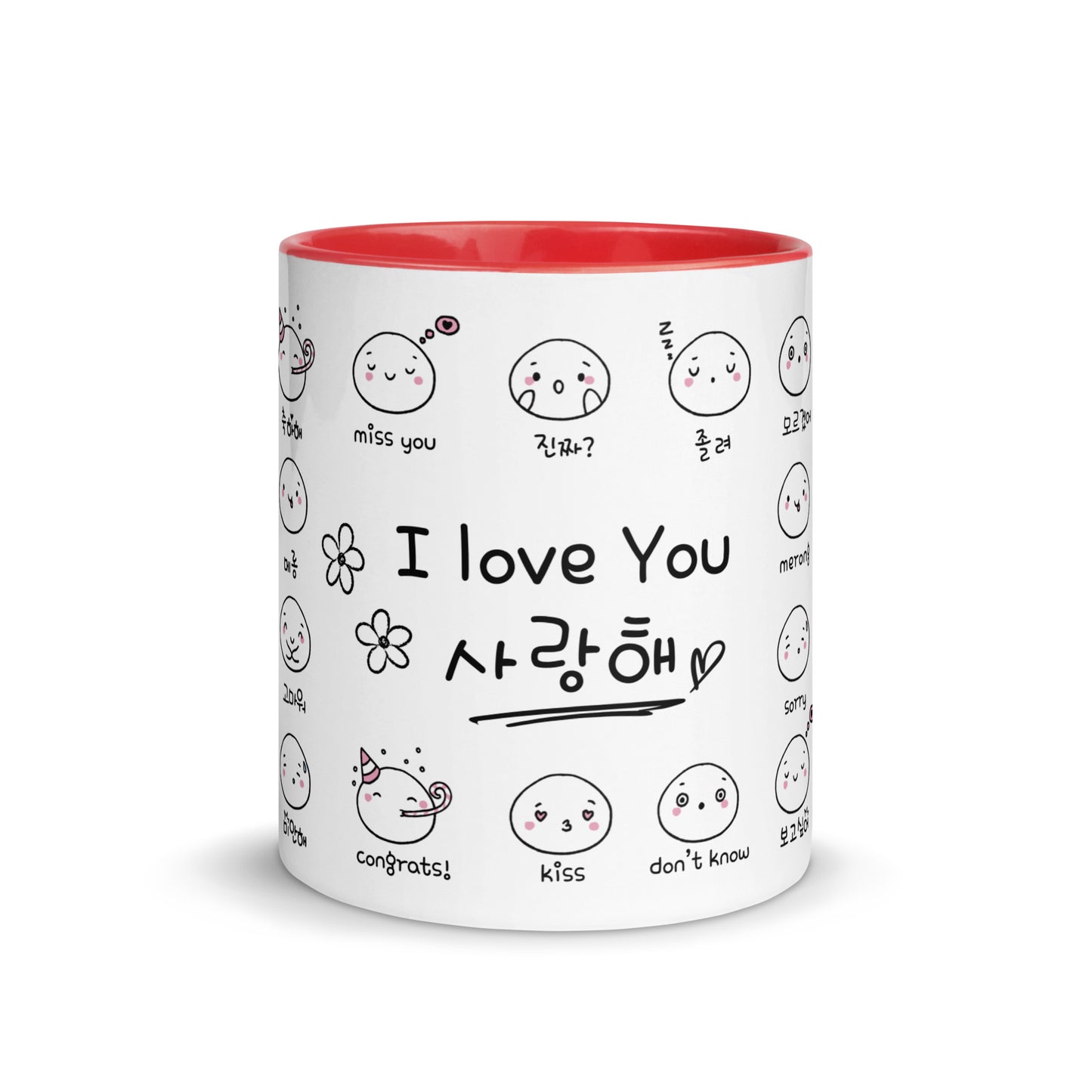 Saranghae Cute Hangul Mug with Learning Korean Words for emotions