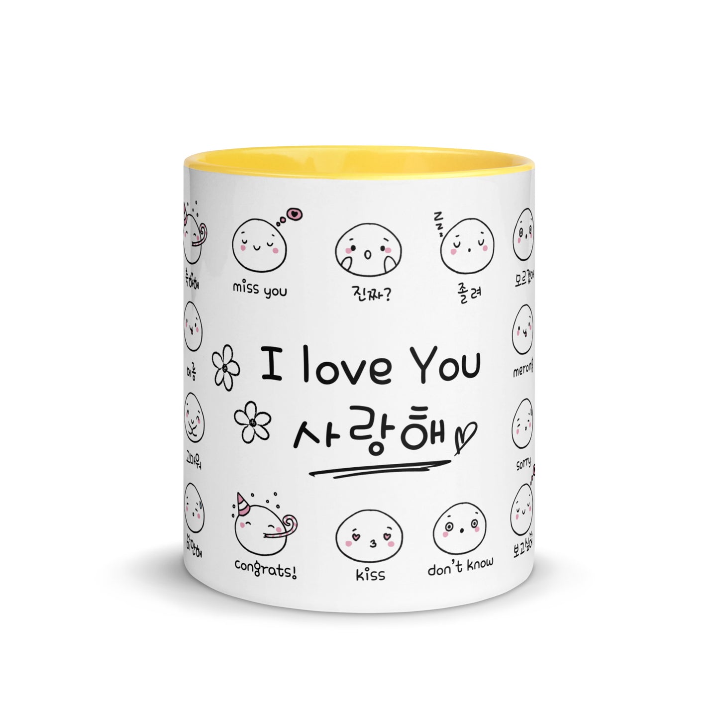 Saranghae Cute Hangul Mug with Learning Korean Words for emotions