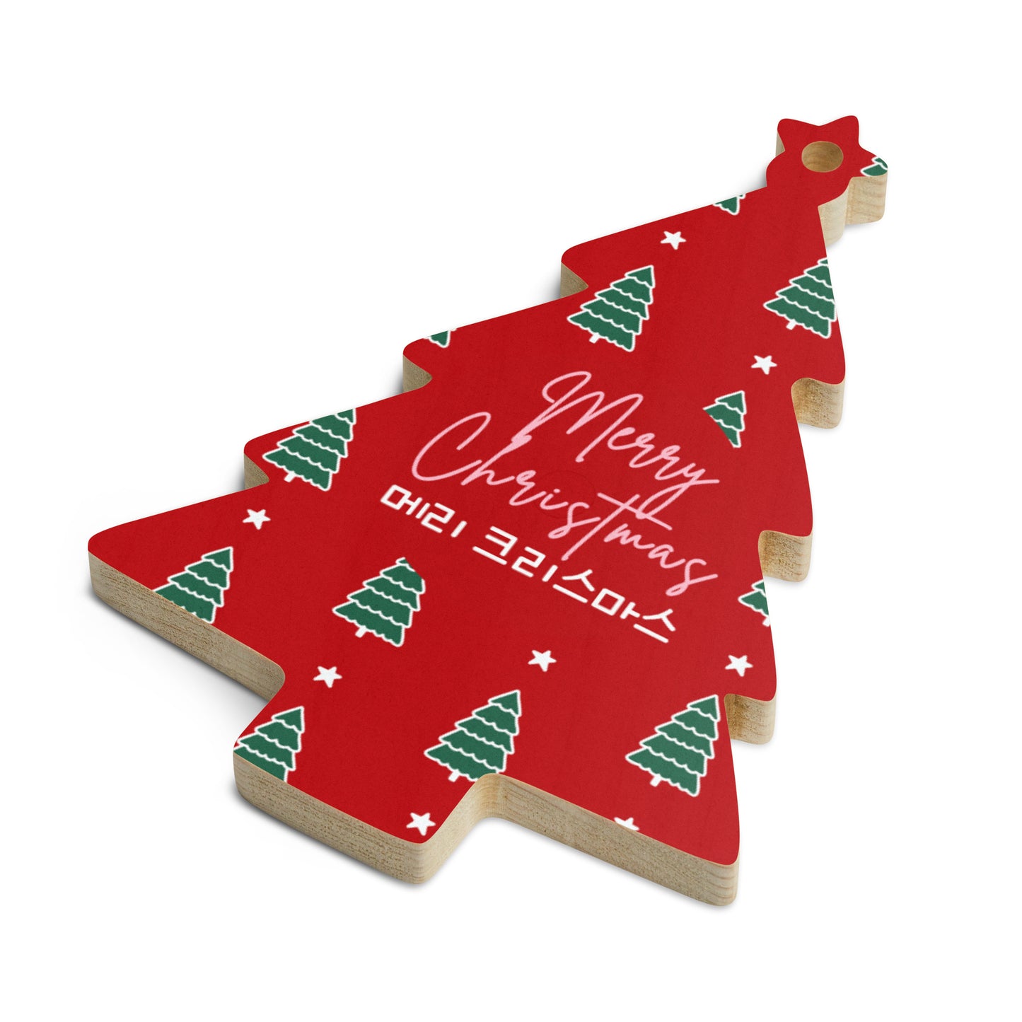 Christmas Wooden Tree Ornament with Learning Korean