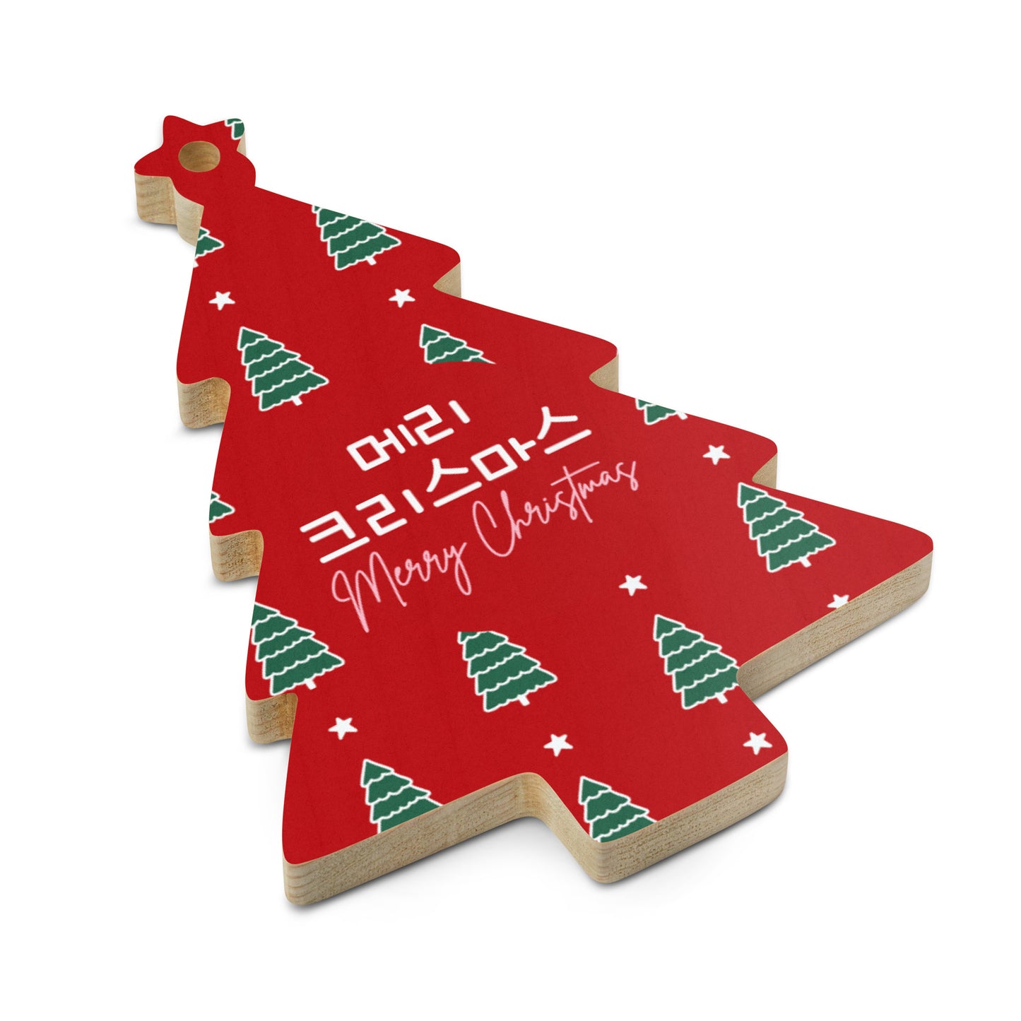 Christmas Wooden Tree Ornament with Learning Korean