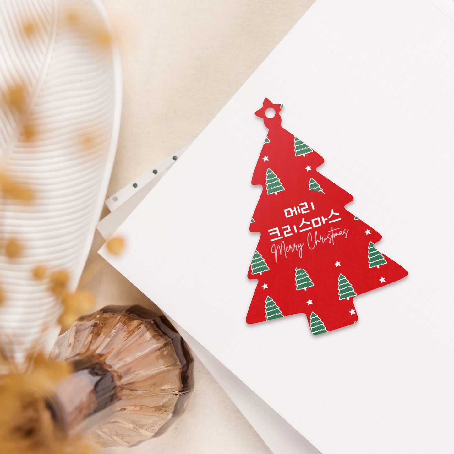 Christmas Wooden Tree Ornament with Learning Korean