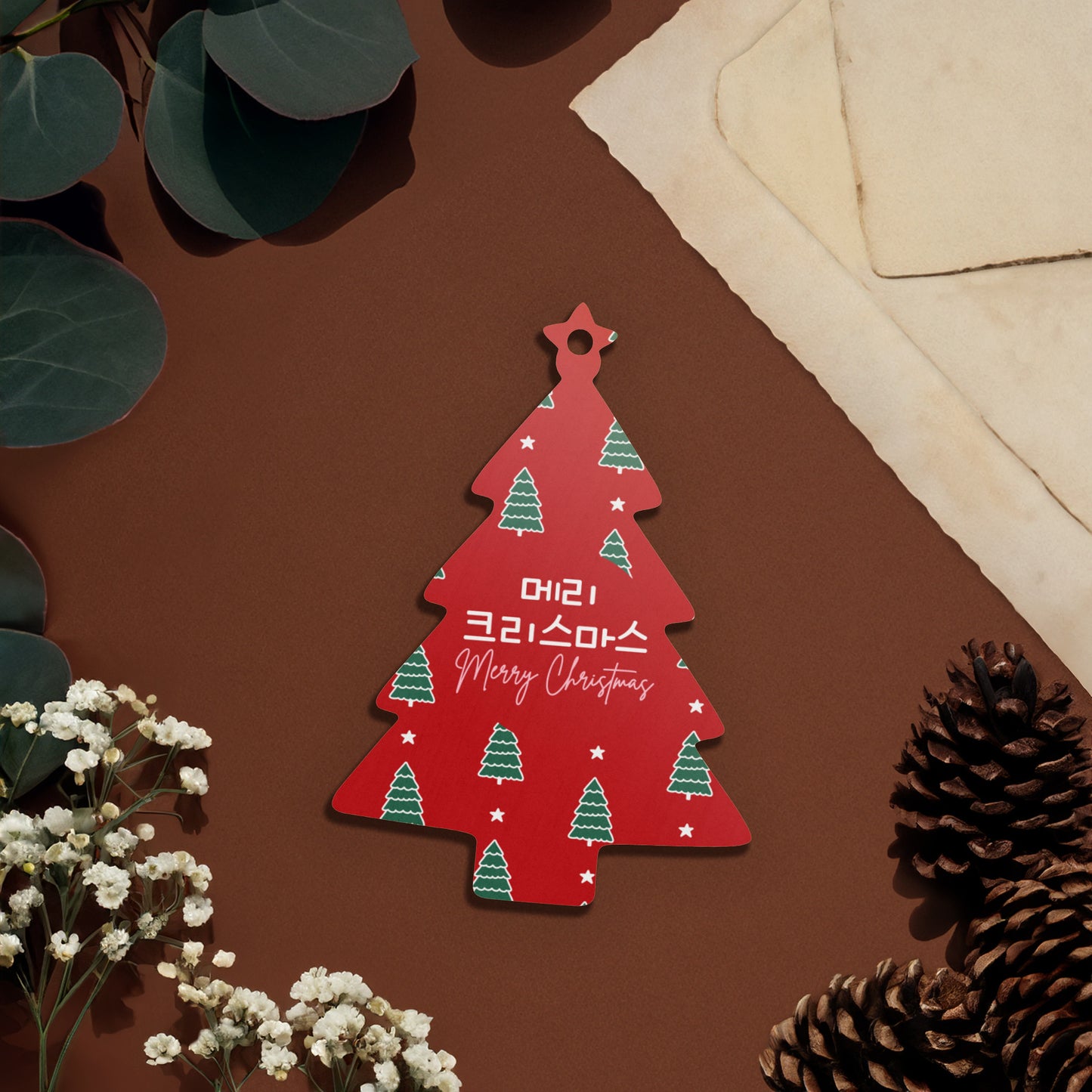 Christmas Wooden Tree Ornament with Learning Korean